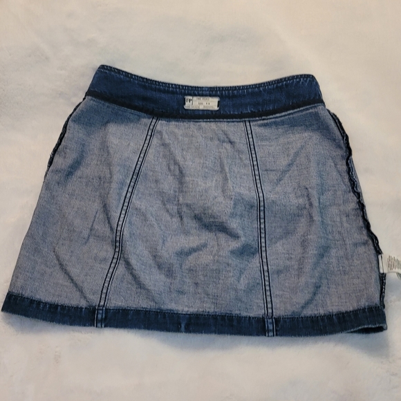 Free People Come A Little Closer Denim Skirt Front Button with Chevron Pockets - Picture 13 of 16